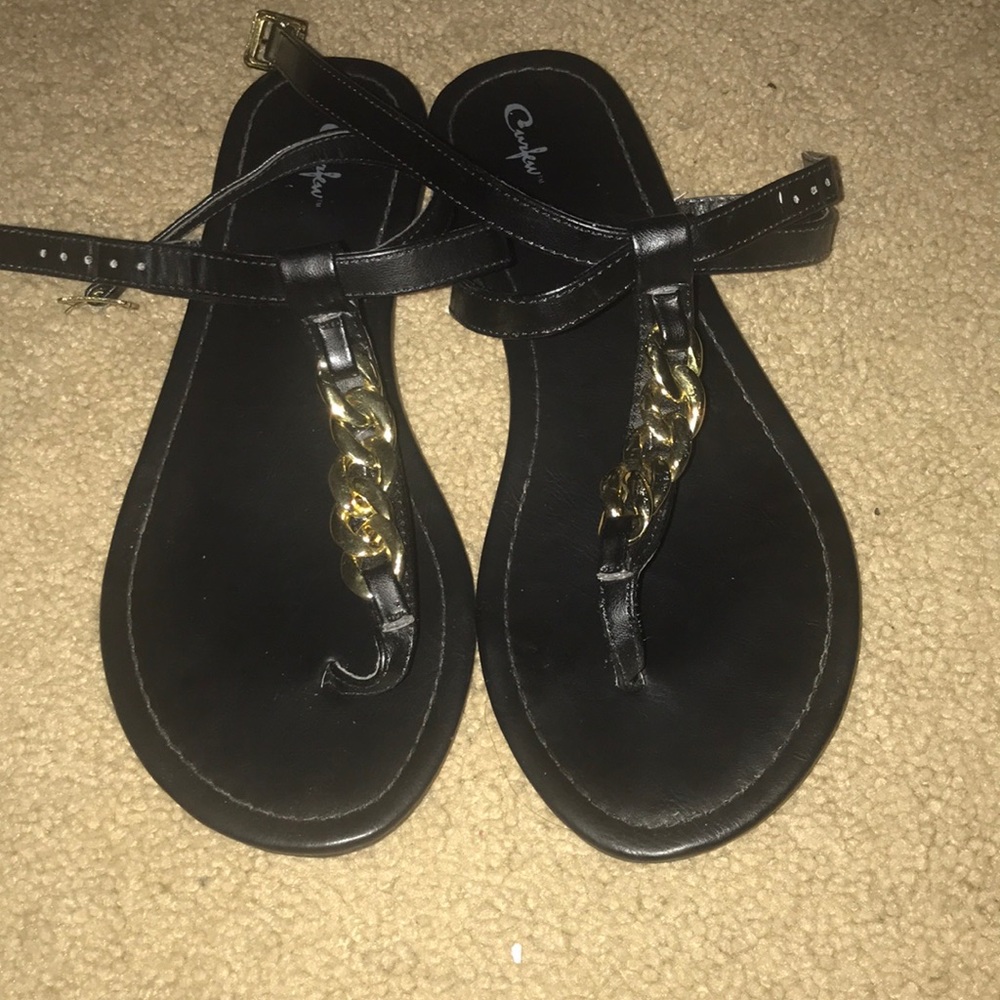 Black with gold accent sandals